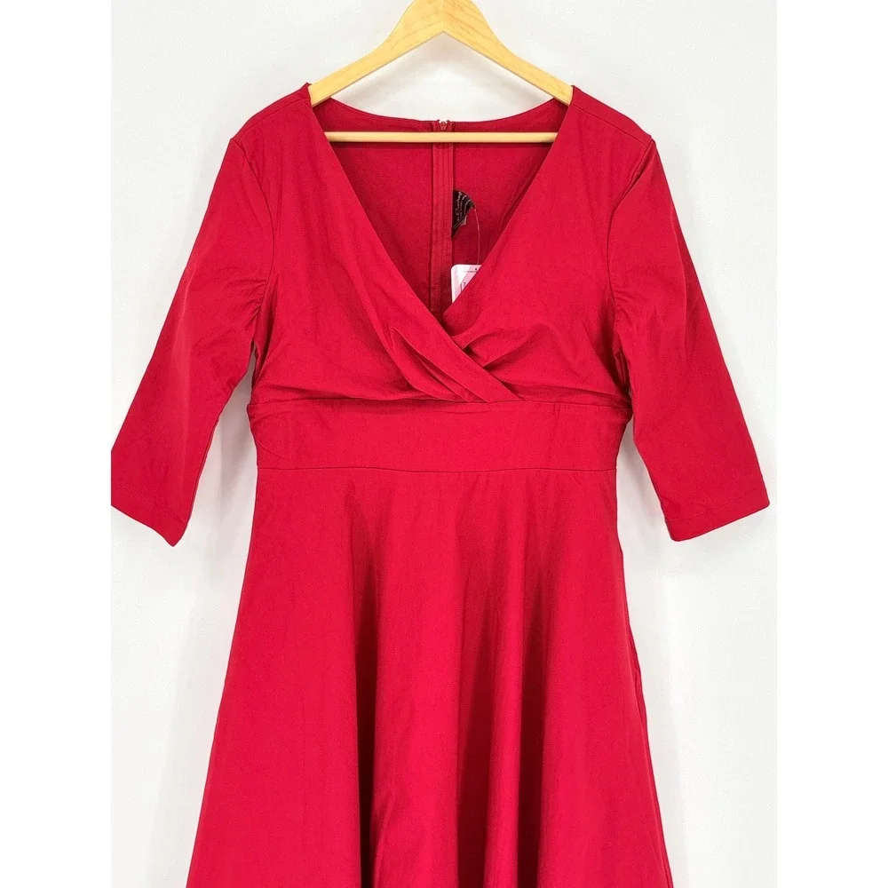 Pinup Couture Monica Dress Womens 2X Red Vintage Inspired‎ Swing Pockets NEW
